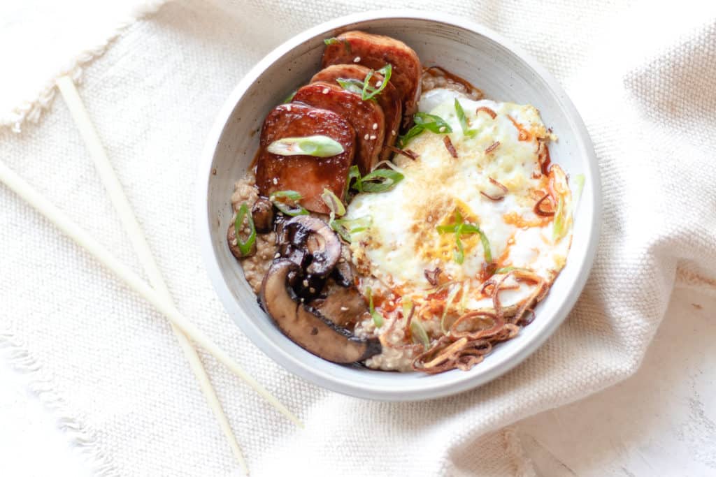 savory oats with chopsticks on the side