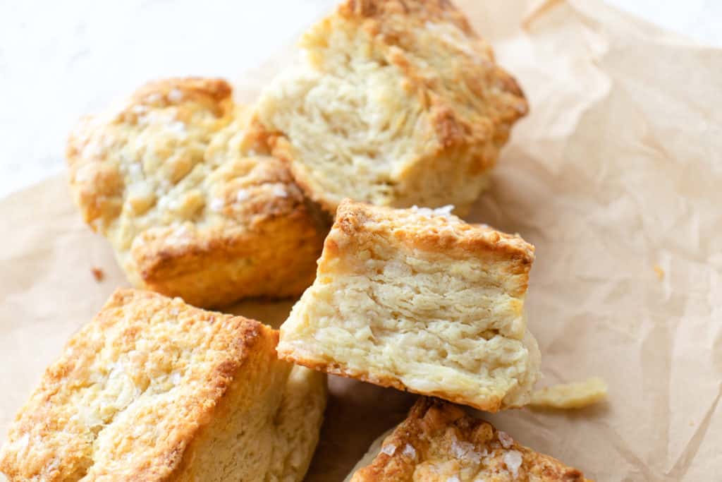 Flaky and fluffy biscuits sprinkled with flaky salt