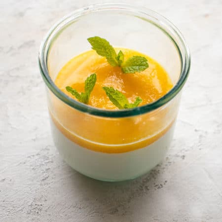 lemongrass panna cotta with mango puree