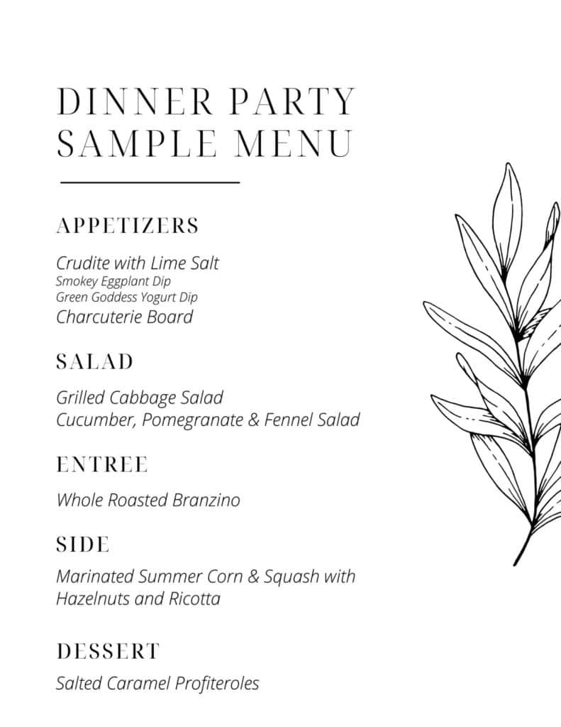 dinner party sample menu