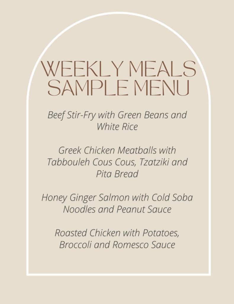 weekly meals sample menu