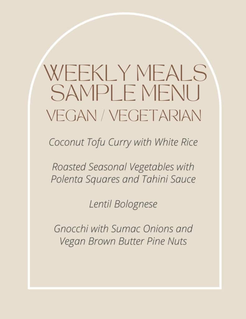weekly meals vegan/vegetarian sample menu