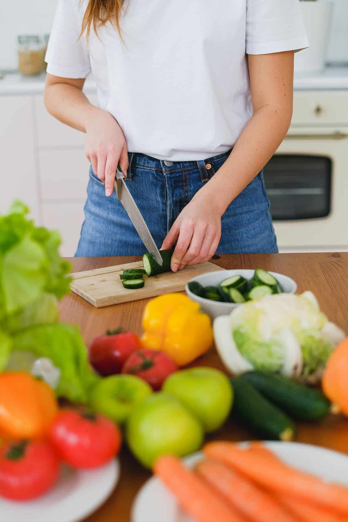 Cutting Cucumber on Board