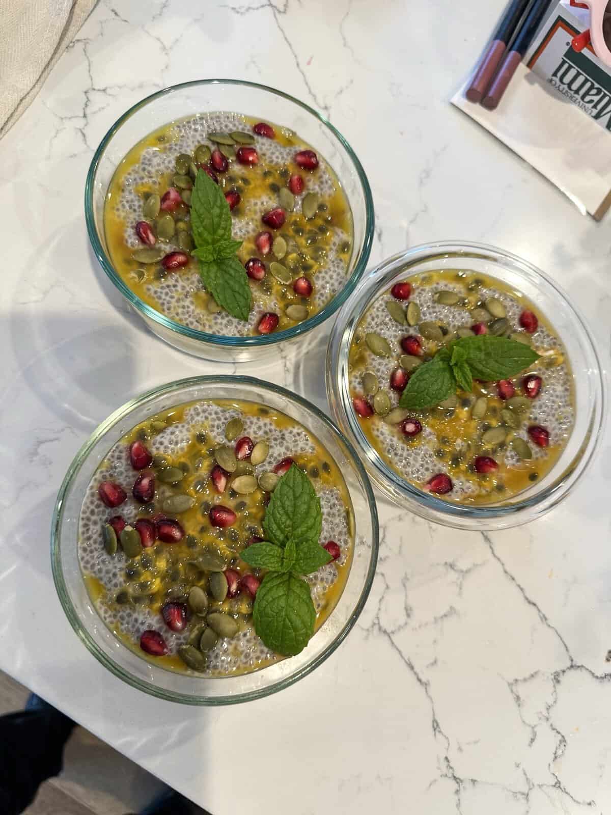 Chia pudding portioned for the week by an Eats by Nicole chef